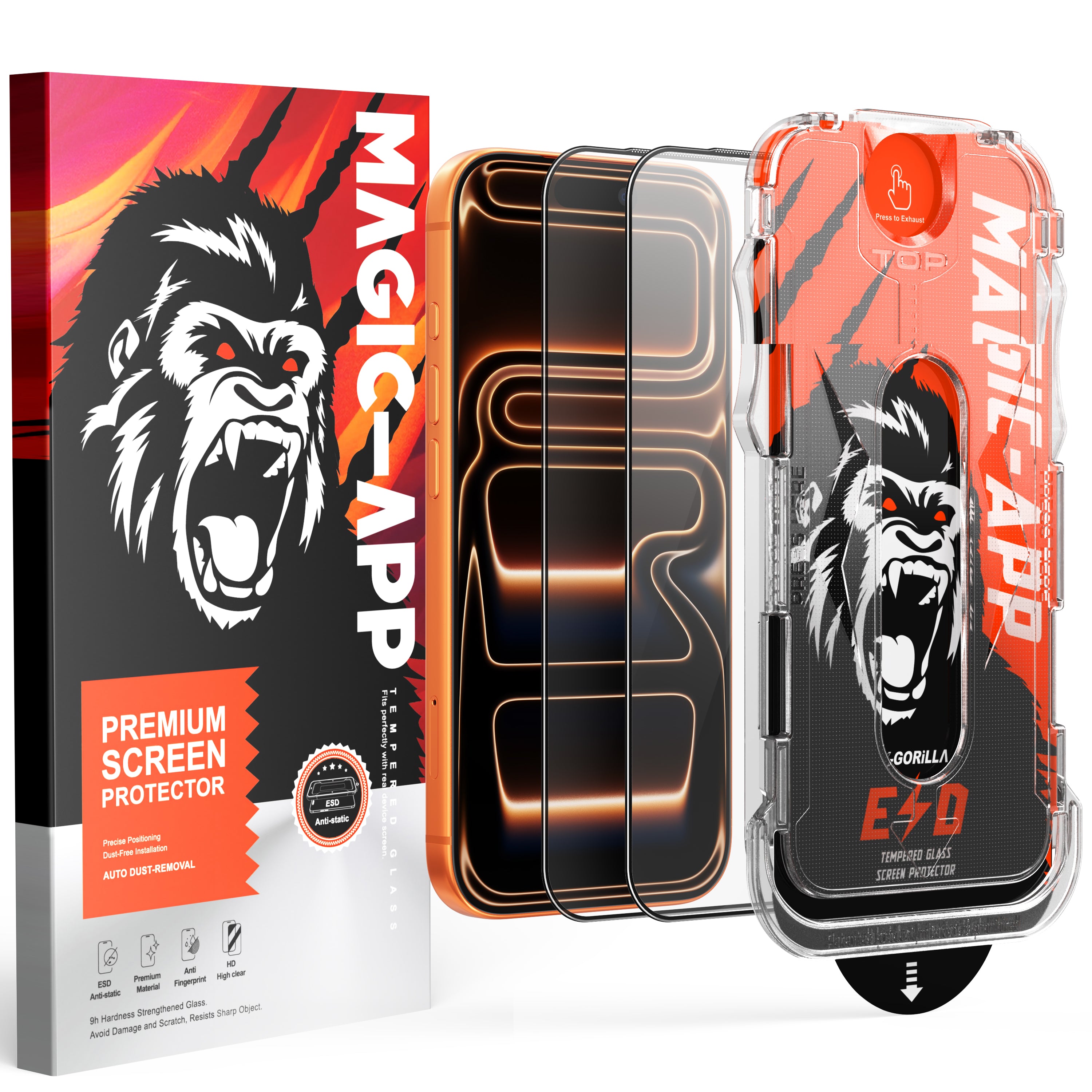 Magic-App Premium X-Gorilla 2er-Pack staubfreie Installation HD Privacy Panzerglasfolie für iPhone 17 16 15 14 Series Displayschutzfolie