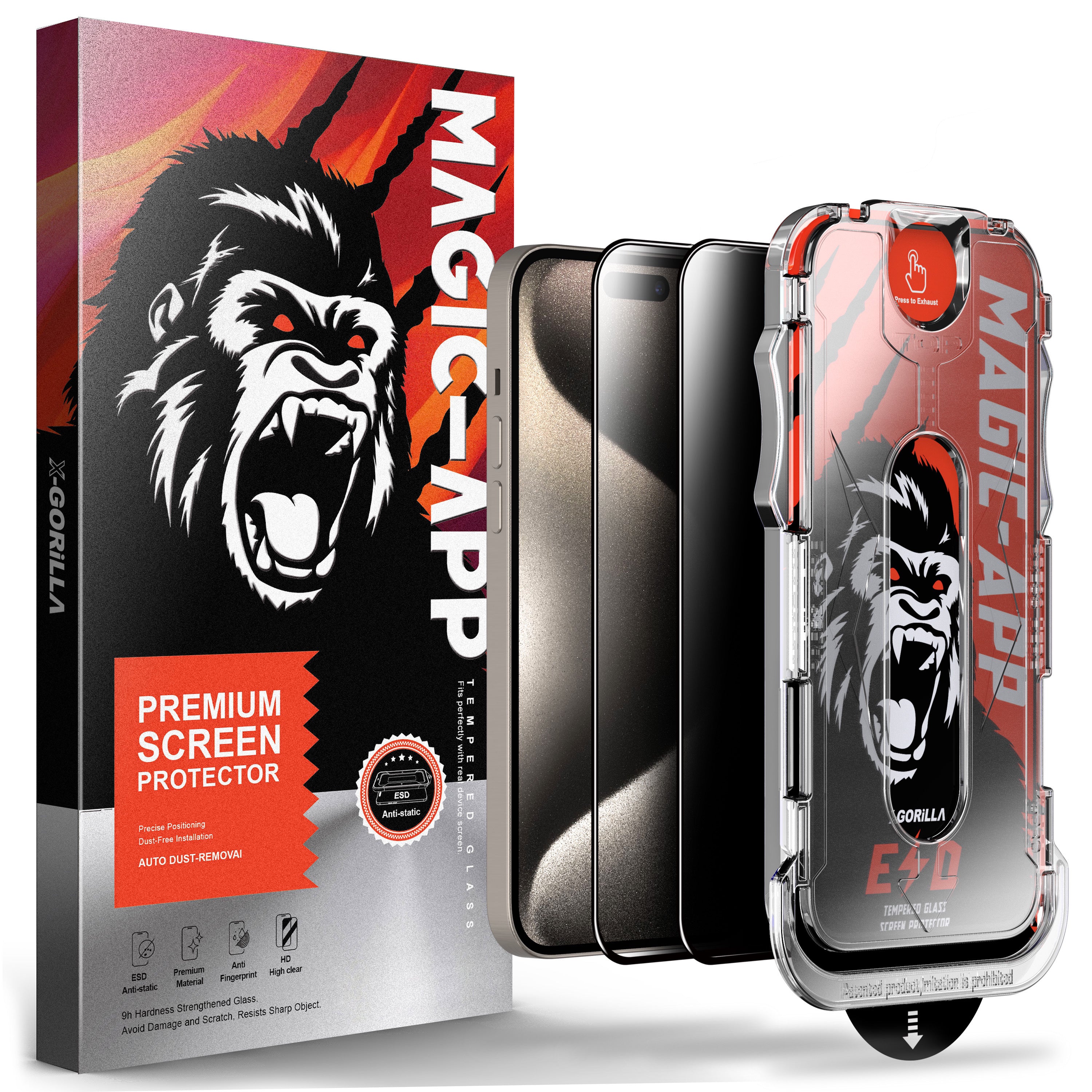 Magic-App Premium X-Gorilla 2er-Pack staubfreie Installation HD Privacy Panzerglasfolie für iPhone 17 16 15 14 Series Displayschutzfolie