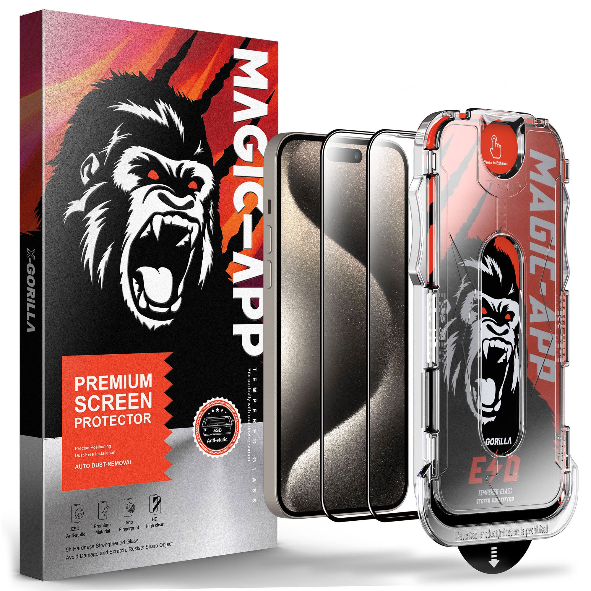 Magic-App Premium X-Gorilla 2er-Pack staubfreie Installation HD Privacy Panzerglasfolie für iPhone 17 16 15 14 Series Displayschutzfolie