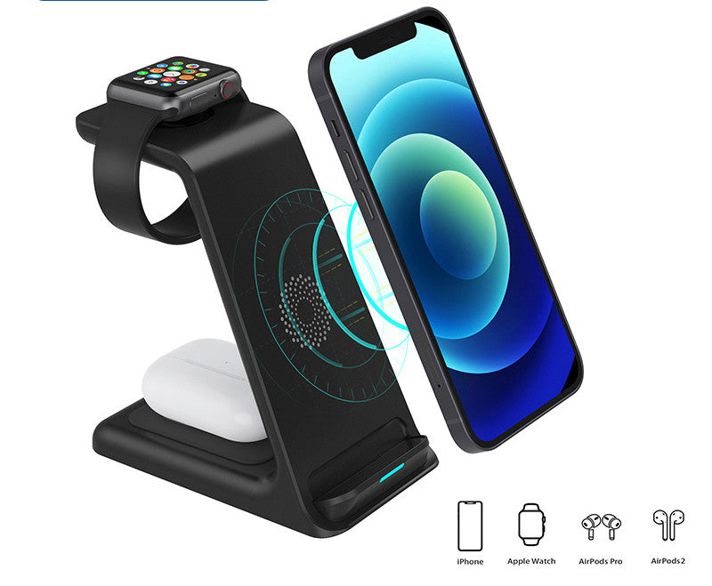 Vertikales 3-in-1-Wireless-Ladegerät 15W Schnellladung Doppelspulen-Tischständer-Wireless-Ladegerät