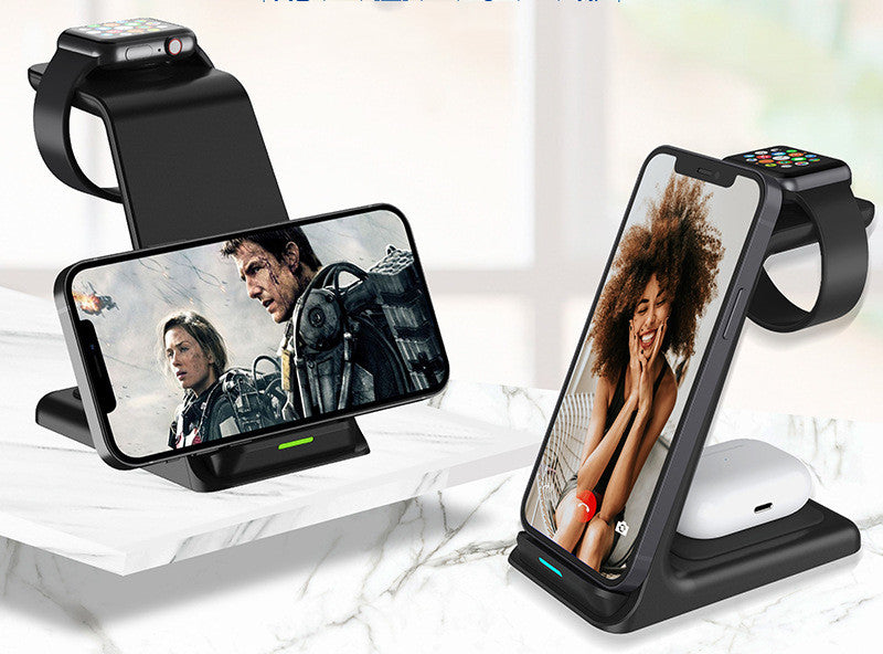 Vertikales 3-in-1-Wireless-Ladegerät 15W Schnellladung Doppelspulen-Tischständer-Wireless-Ladegerät