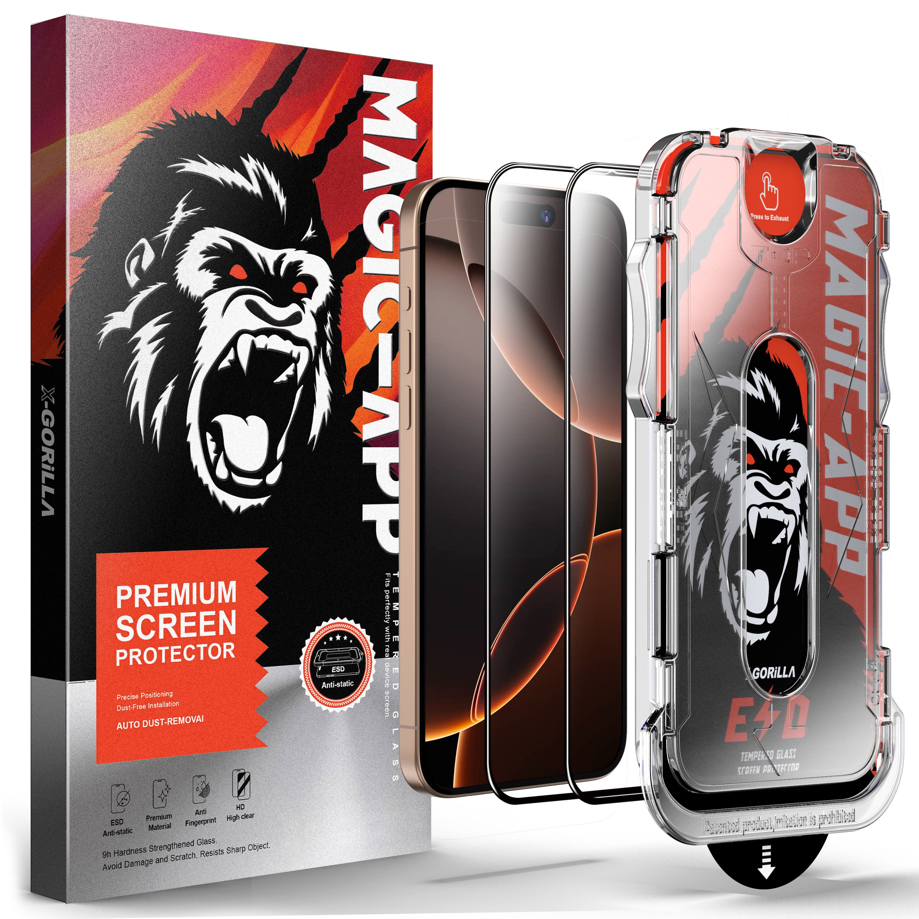 Magic-App Premium X-Gorilla 2er-Pack staubfreie Installation HD Privacy Panzerglasfolie für iPhone 17 16 15 14 Series Displayschutzfolie