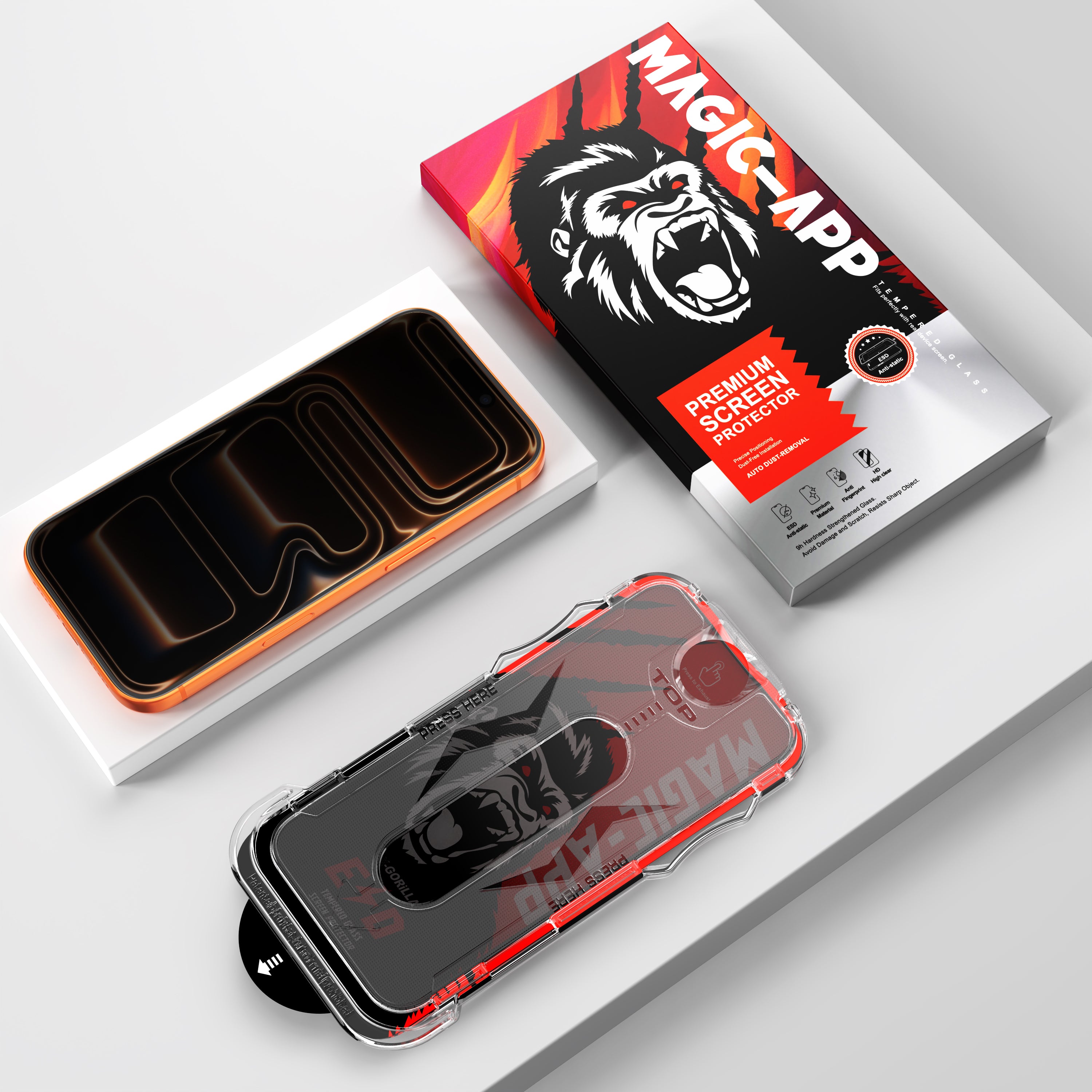 Magic-App Premium X-Gorilla 2er-Pack staubfreie Installation HD Privacy Panzerglasfolie für iPhone 17 16 15 14 Series Displayschutzfolie