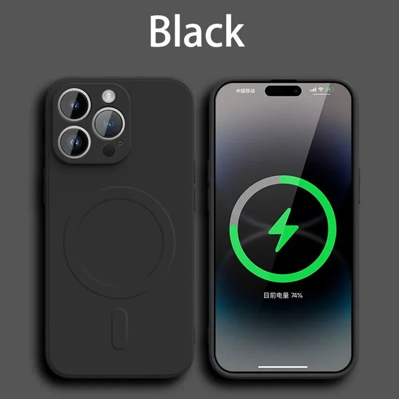 Liquid Silicone Magnetic Case for iPhone 11–16 Series – MagSafe Compatible Wireless Charging Shockproof Soft Protective Cover