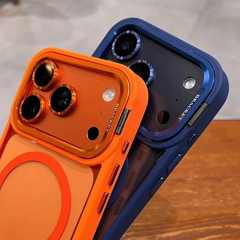 MagSafe Camera Bracket Phone Case for iPhone 11–17 Series – Protective Cover with Wrist Strap, Lens Film & Camera Stand
