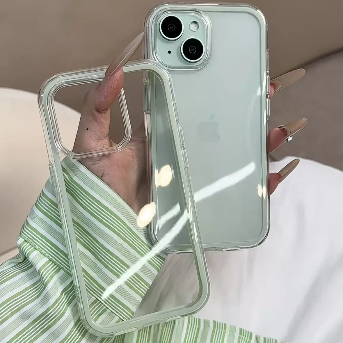 Candy Color Frame Clear Phone Case for iPhone 11–17 Series – Shockproof Acrylic Bumper Protective Cover