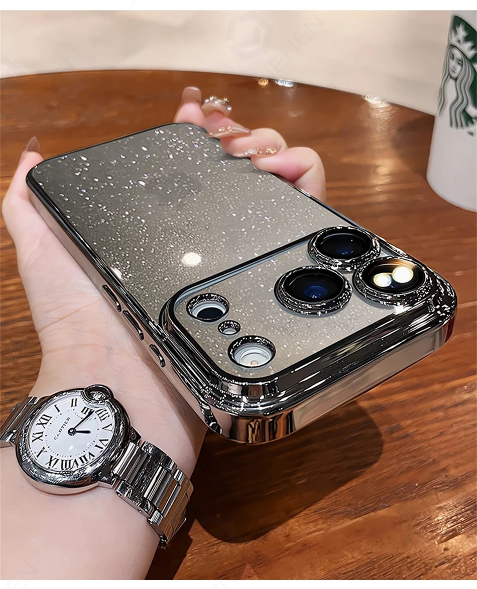 Luxury Transparent Glitter Clear Slim Case for iPhone 12–17 Series, Orange Painted Bumper Lens Protection Hard Cover