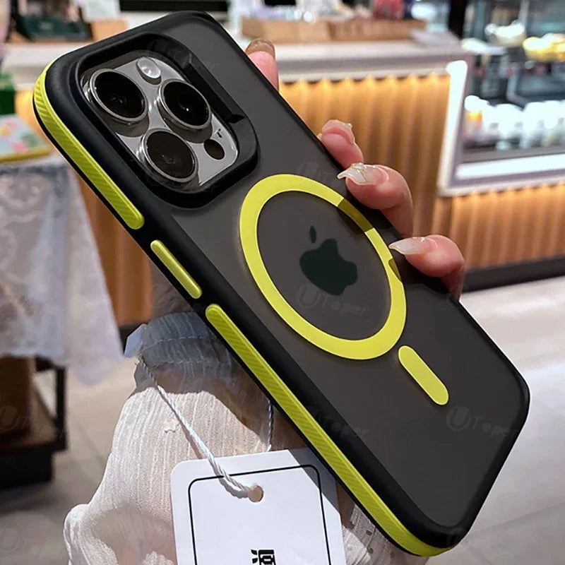 Bicolor Matte Frosted Magnetic Case for iPhone 11–17 Series – Translucent Shockproof Hard Protective Cover