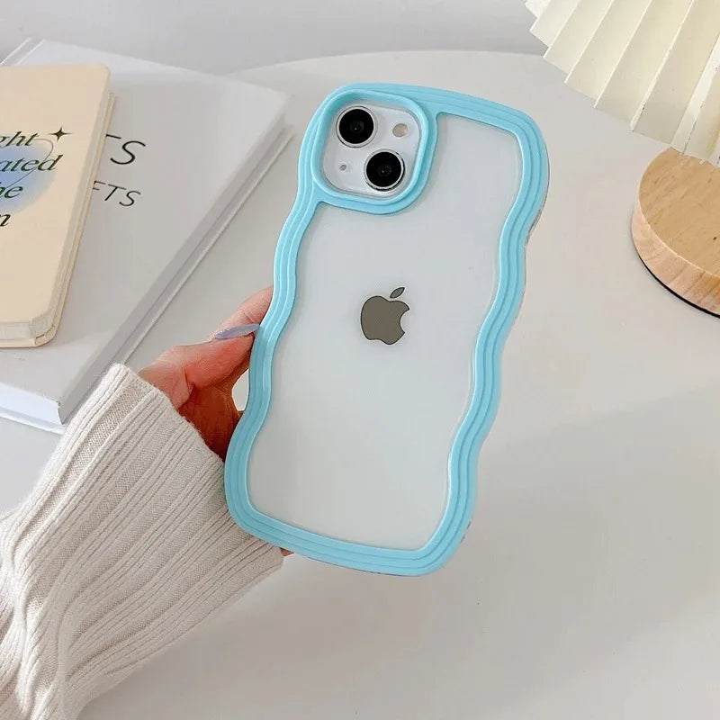 Candy Wavy Lines Bumper Case for iPhone X–17 Series – Shockproof Transparent Protective Cover