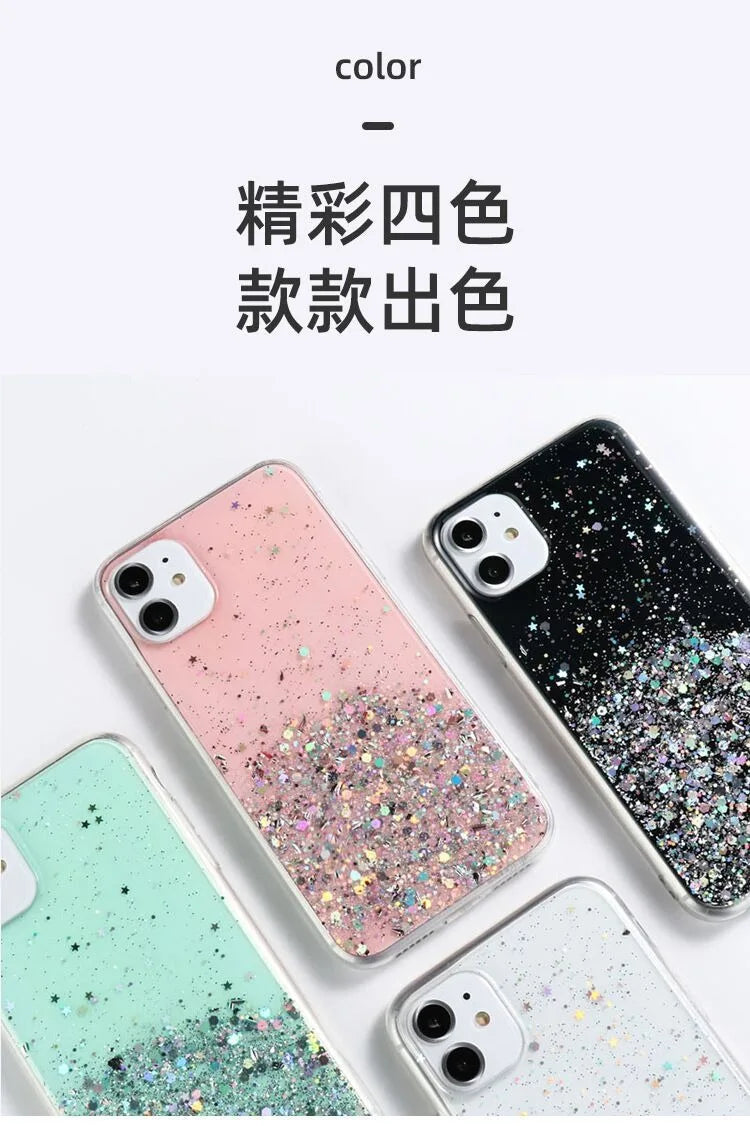 Bling Starry Sky Phone Case for iPhone 11–16 Series, Glitter Star Shiny Transparent Protective Cover
