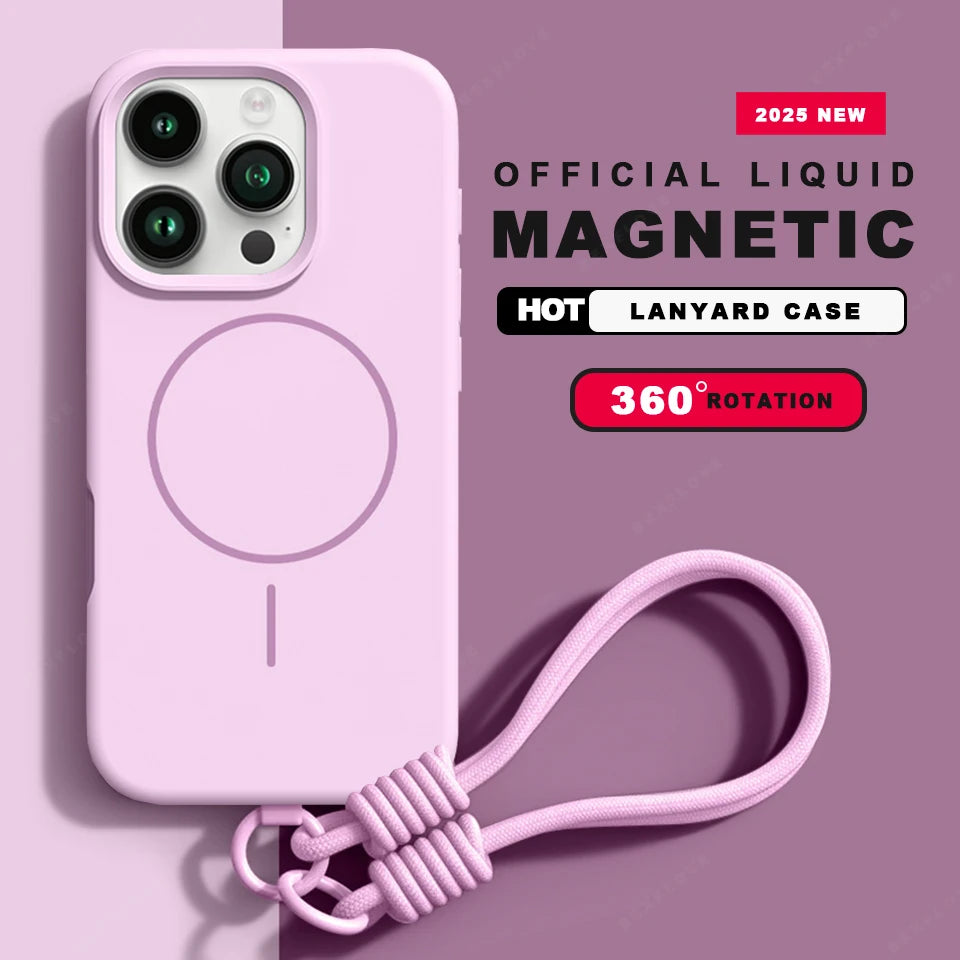MagSafe Magnetic Lanyard Silicone Phone Case with Strap – Soft Protective Cover for iPhone 11-16 Series