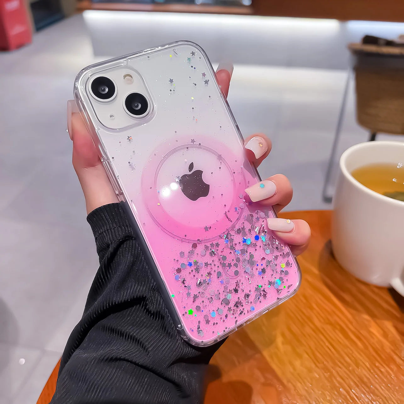 Gradient Glitter Sequins Magnetic Phone Case for iPhone 7–17 Series, MagSafe Compatible Protective Cover