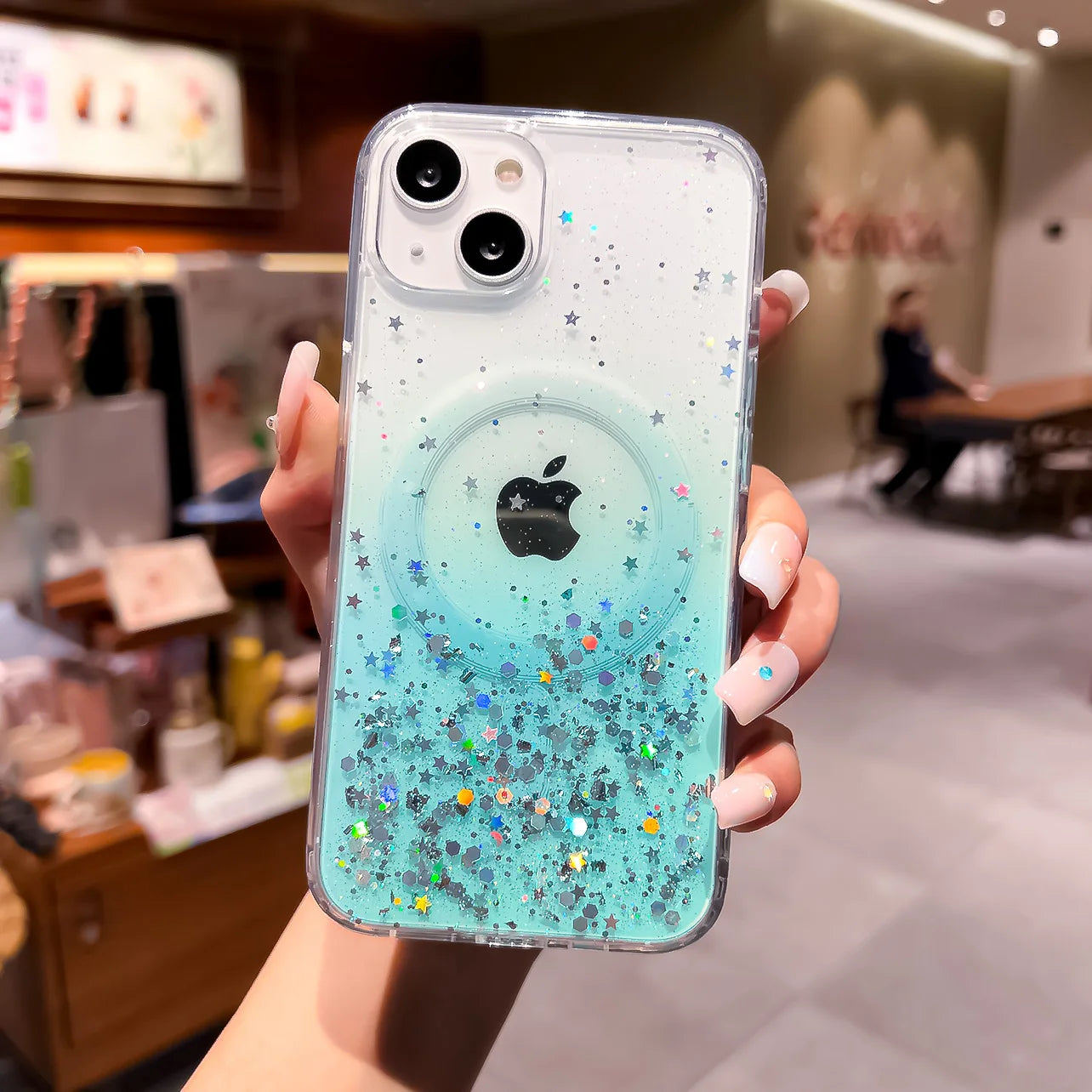 Gradient Glitter Sequins Magnetic Phone Case for iPhone 7–17 Series, MagSafe Compatible Protective Cover