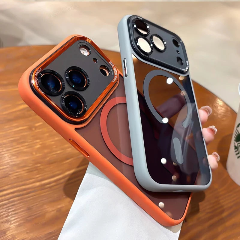 Transparent Metal Camera Bumper Case for iPhone 11–17 Series – MagSafe Compatible Magnetic Clear Protective Cover