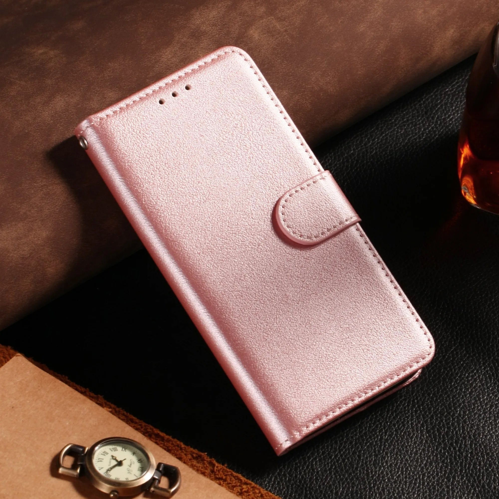 Leather Flip Wallet Stand Case for iPhone 6–15 Series, Protective Cover