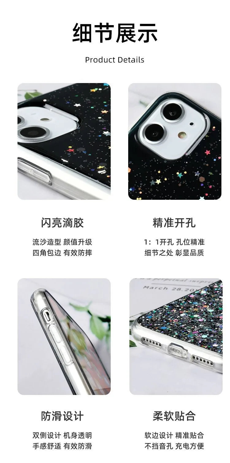 Bling Starry Sky Phone Case for iPhone 11–16 Series, Glitter Star Shiny Transparent Protective Cover