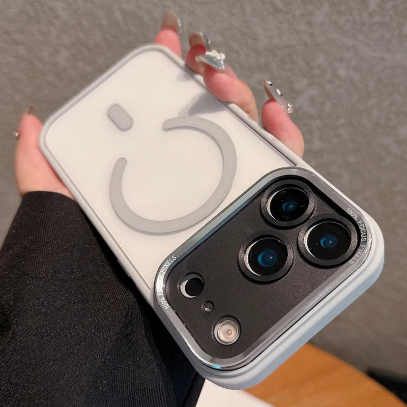 Transparent Metal Camera Bumper Case for iPhone 11–17 Series – MagSafe Compatible Magnetic Clear Protective Cover