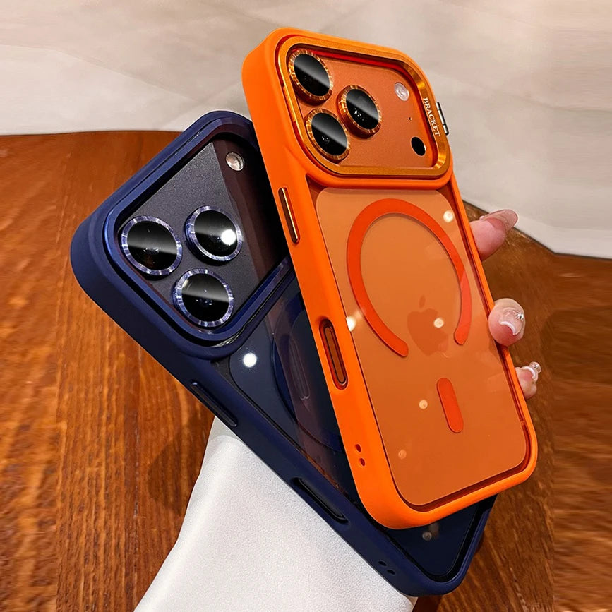 MagSafe Camera Bracket Phone Case for iPhone 11–17 Series – Protective Cover with Wrist Strap, Lens Film & Camera Stand