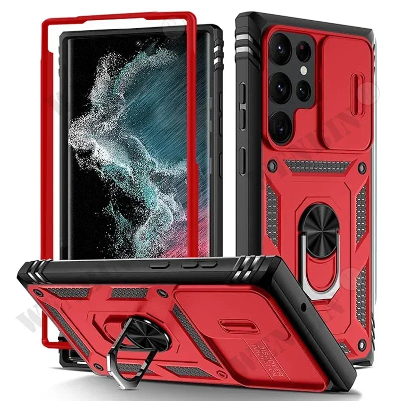 Heavy Duty Kickstand Case for Samsung Galaxy S23–S26 & A Series – 360° Camera Protection Cover for Ultra / Plus / FE / A17 / A16 / A57 / A56 / A37 / A36 5G