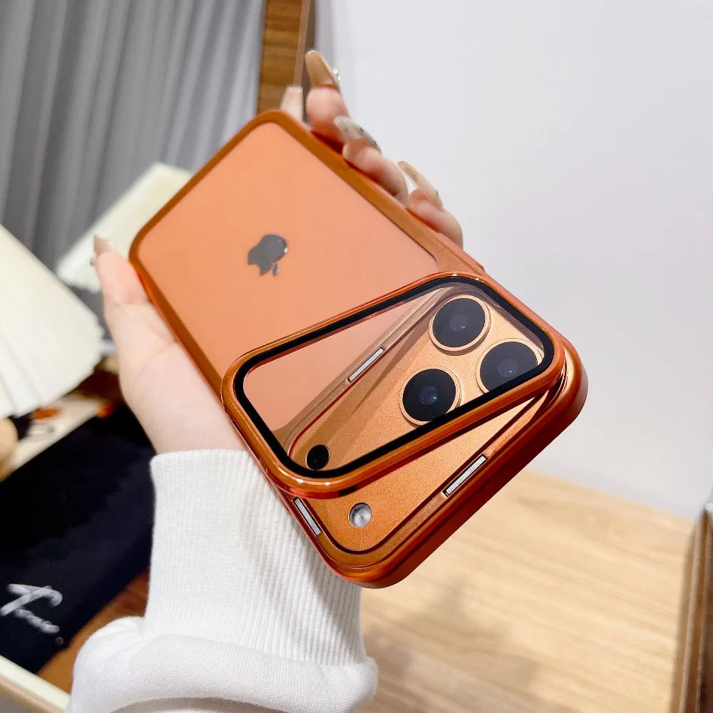 Ultra Thin Transparent Camera Stand Case for iPhone 17 / 17 Pro / 17 Air / 17 Pro Max – Plated Glass Shockproof Cover