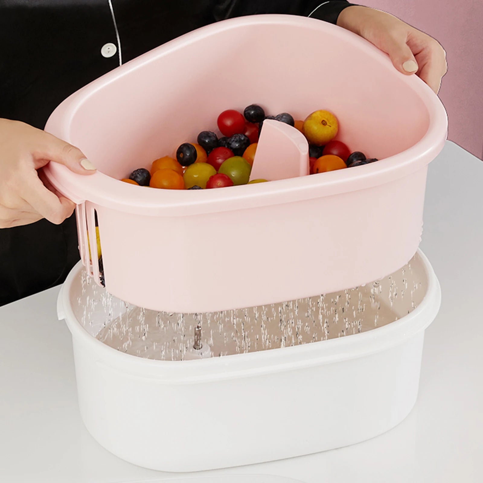 2-in-1 Fruit Washer & Drain Basket – Easy Kitchen Cleaning