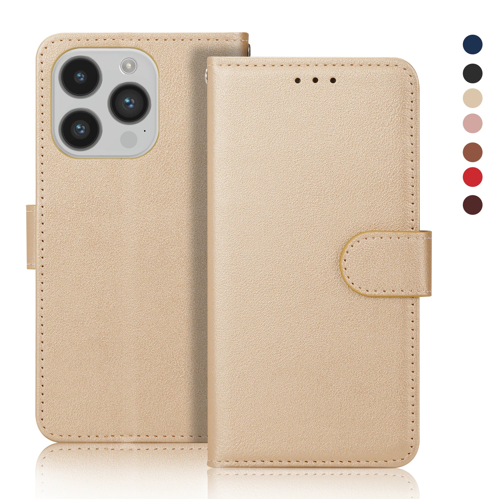 Leather Flip Wallet Stand Case for iPhone 6–15 Series, Protective Cover
