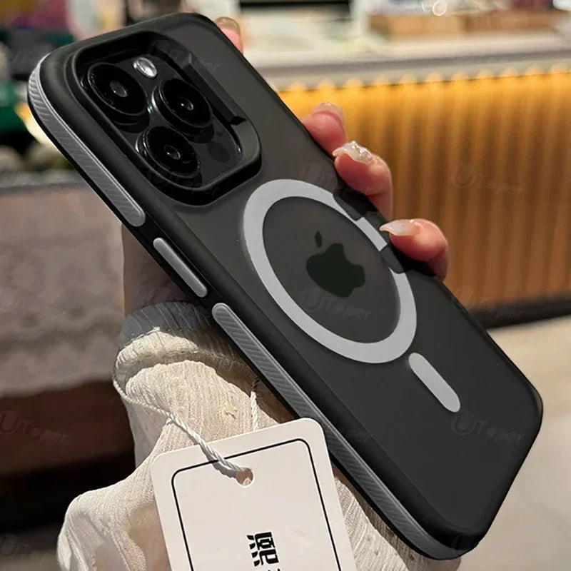 Bicolor Matte Frosted Magnetic Case for iPhone 11–17 Series – Translucent Shockproof Hard Protective Cover