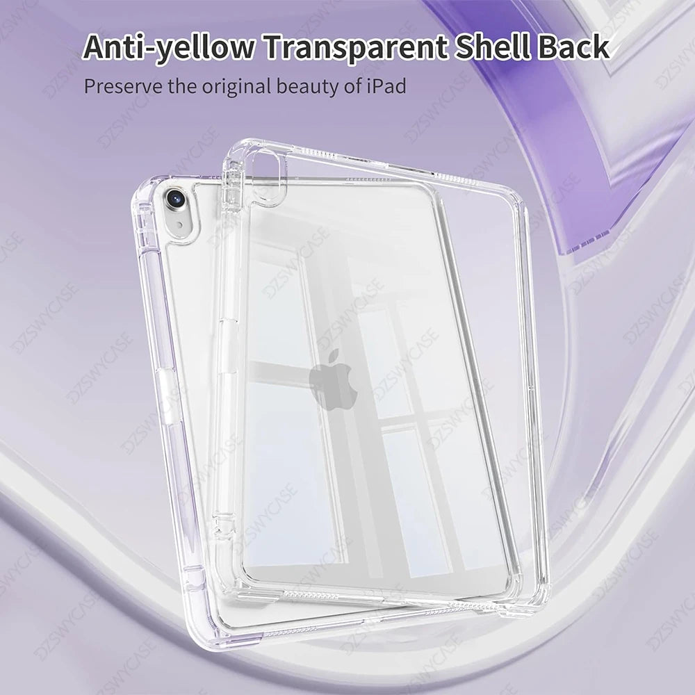 Clear iPad Case with Pencil Holder for iPad 9.7"–13" Series – Protective Transparent Cover for iPad Air / Pro / Mini / 5th–11th Gen / M2 / M3 / M4