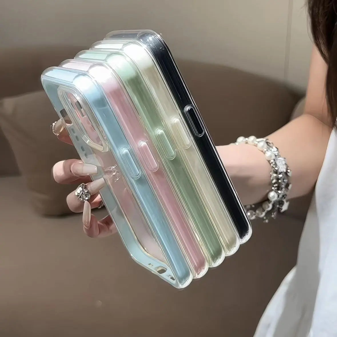 Candy Color Frame Clear Phone Case for iPhone 11–17 Series – Shockproof Acrylic Bumper Protective Cover