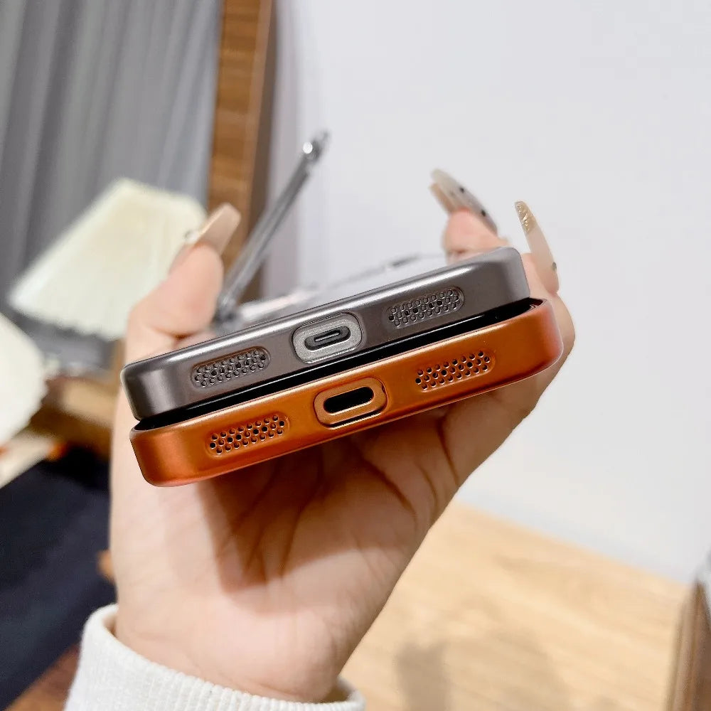 Ultra Thin Transparent Camera Stand Case for iPhone 17 / 17 Pro / 17 Air / 17 Pro Max – Plated Glass Shockproof Cover