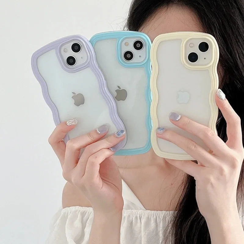 Candy Wavy Lines Bumper Case for iPhone X–17 Series – Shockproof Transparent Protective Cover