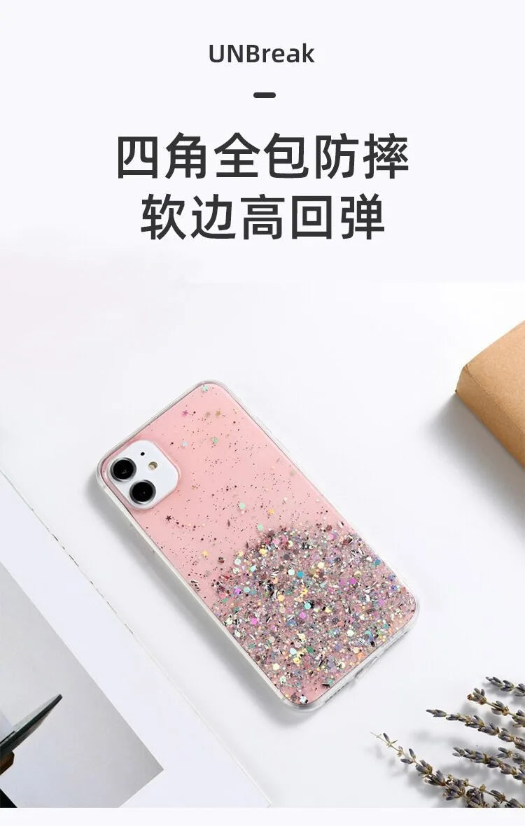 Bling Starry Sky Phone Case for iPhone 11–16 Series, Glitter Star Shiny Transparent Protective Cover