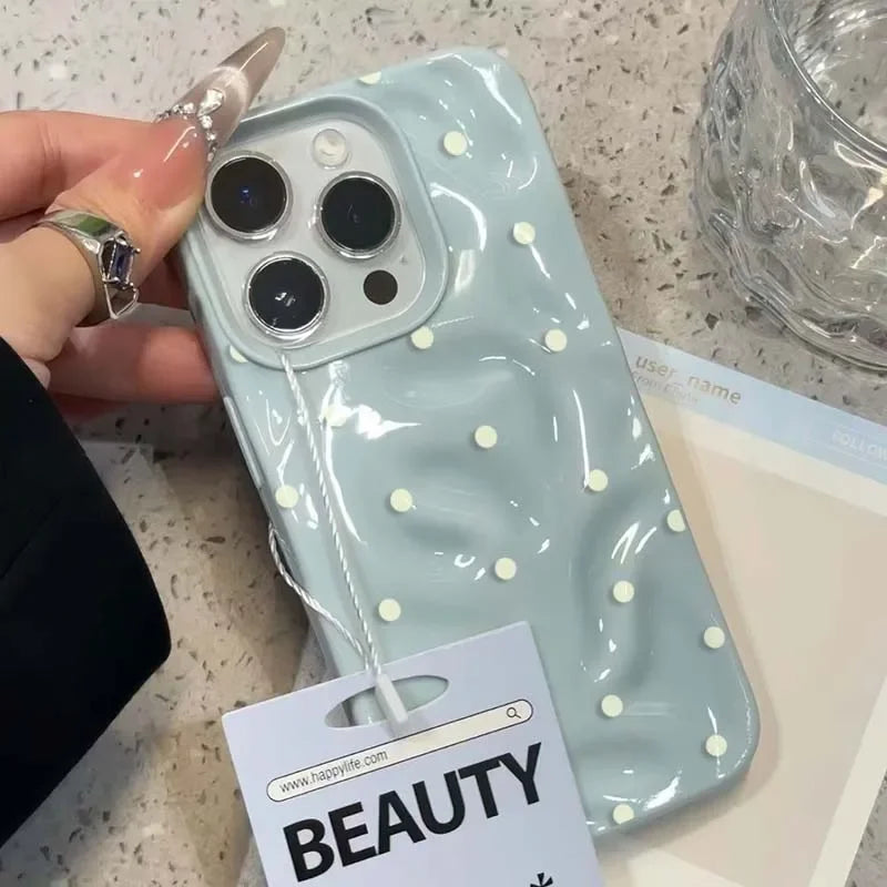 Solid Color Polka Dot Phone Case for iPhone 11–17 Series – Shockproof Anti-Fall Protective Cover