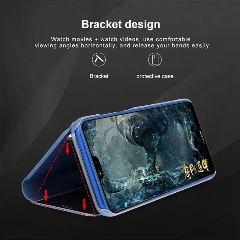 Luxury Mirror Flip Case for Samsung Galaxy S21–S26 Series – Shockproof Leather Texture Protective Cover