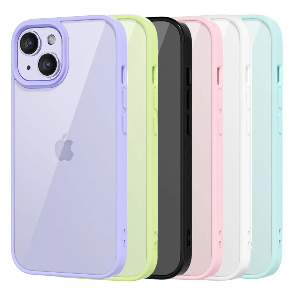 Colour Back Transparent Shockproof Phone Case for iPhone 7–16 Series, Silicone Bumper Protective Cover