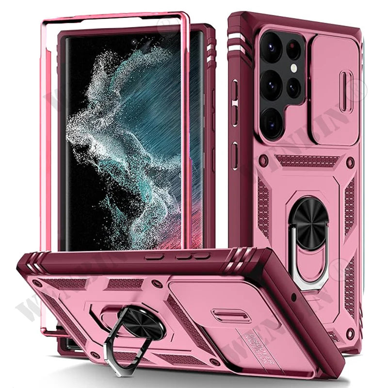 Heavy Duty Kickstand Case for Samsung Galaxy S23–S26 & A Series – 360° Camera Protection Cover for Ultra / Plus / FE / A17 / A16 / A57 / A56 / A37 / A36 5G