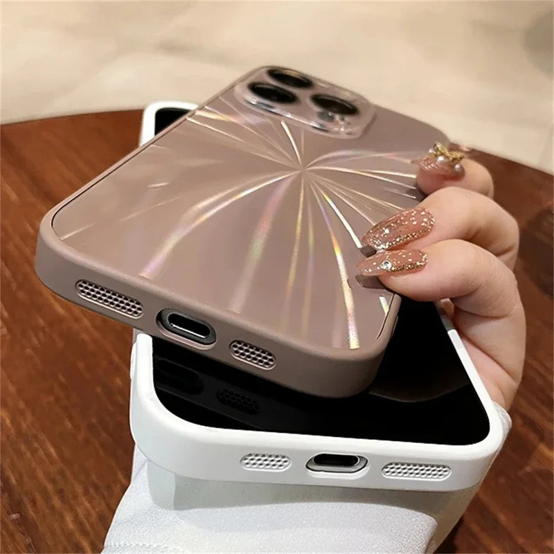 Luxury Laser Pattern Shockproof Phone Case Compatible with iPhone 11 to 17 Series – Protective Bumper Cover