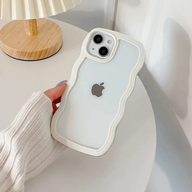 Candy Wavy Lines Bumper Case for iPhone X–17 Series – Shockproof Transparent Protective Cover