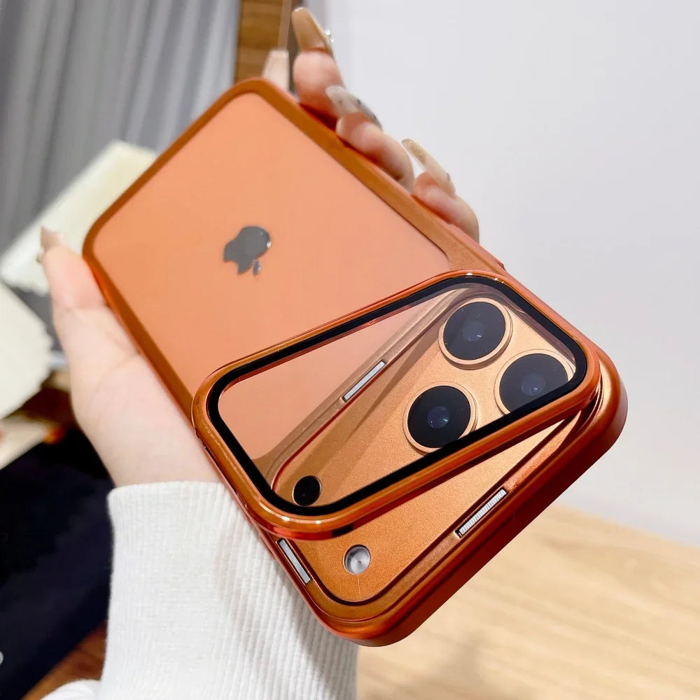 Ultra Thin Transparent Camera Stand Case for iPhone 17 / 17 Pro / 17 Air / 17 Pro Max – Plated Glass Shockproof Cover
