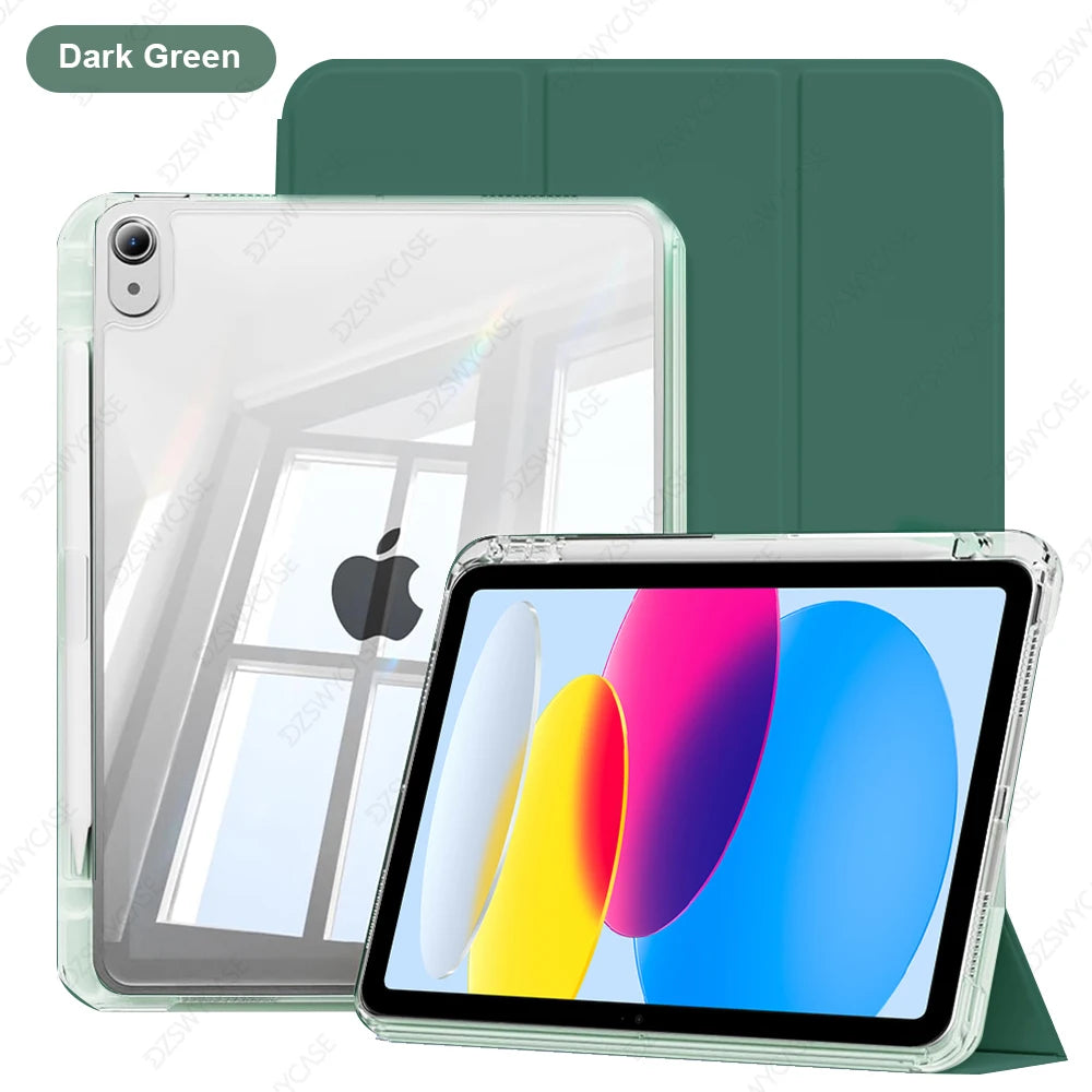 Clear iPad Case with Pencil Holder for iPad 9.7"–13" Series – Protective Transparent Cover for iPad Air / Pro / Mini / 5th–11th Gen / M2 / M3 / M4