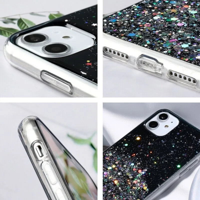 Bling Starry Sky Phone Case for iPhone 11–16 Series, Glitter Star Shiny Transparent Protective Cover