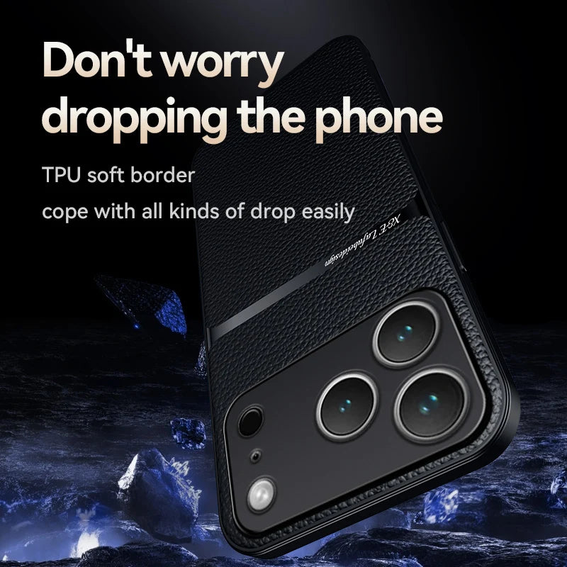 Amour Leather Pattern Phone Case for iPhone 11–17 Series, Stylish Protective Back Cover