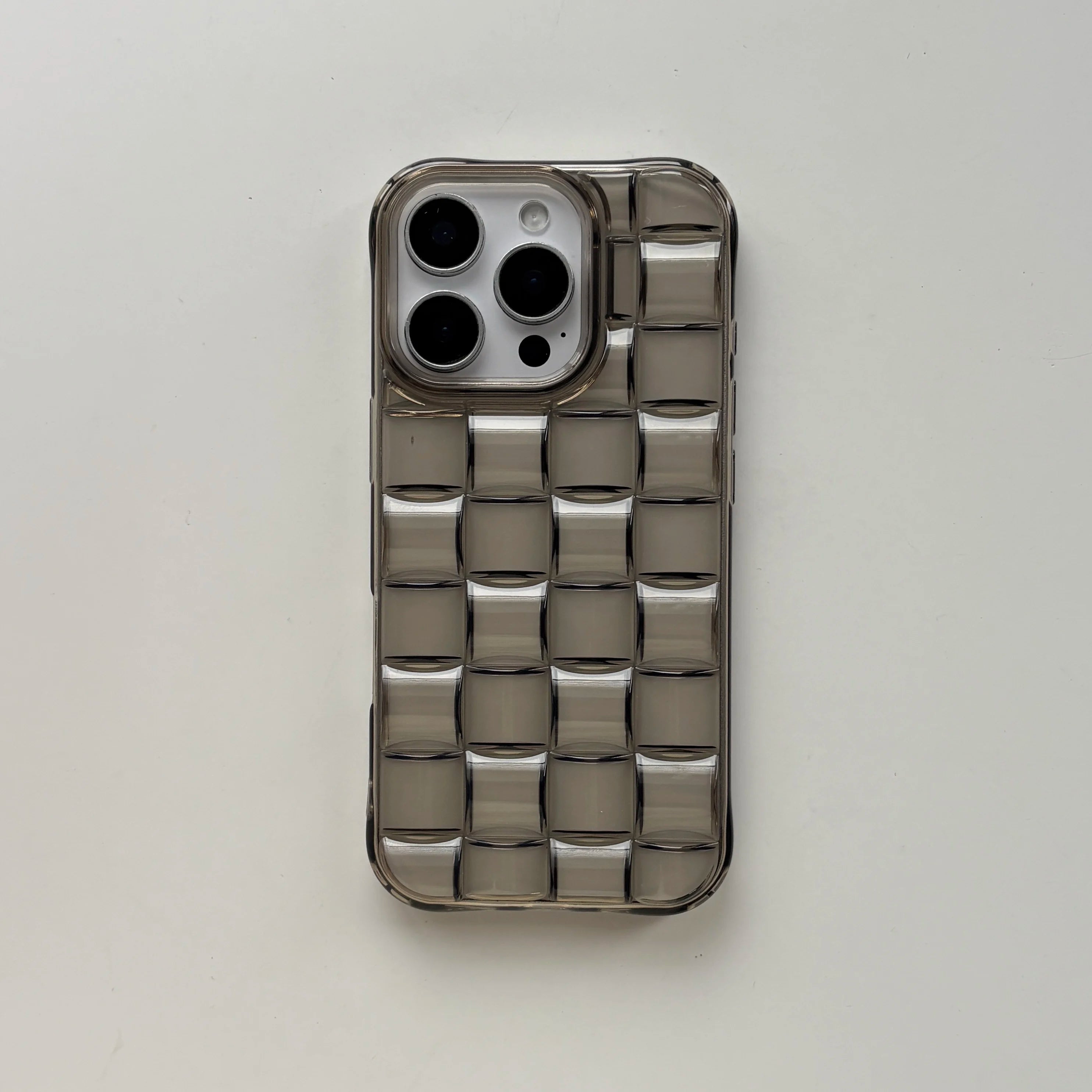 Green Woven Plaid Phone Case for iPhone 11–17 Series – 3D Cube Pattern Soft Transparent Protective Cover