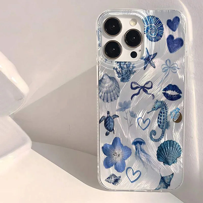 Pink Heart Starfish Pattern Phone Case for iPhone 7–17 Series – Cute Coral Jellyfish Protective Cover