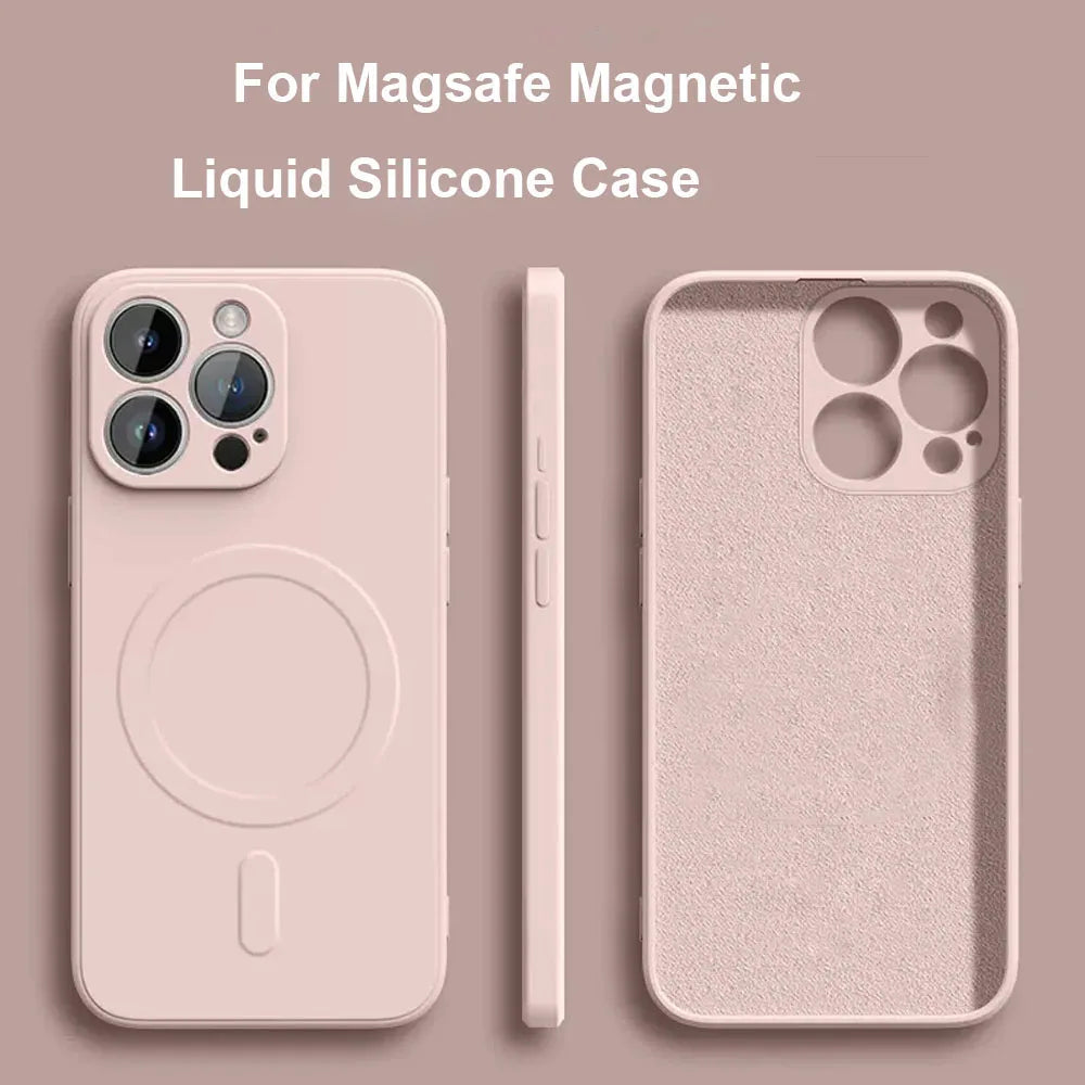 Liquid Silicone Magnetic Case for iPhone 11–16 Series – MagSafe Compatible Wireless Charging Shockproof Soft Protective Cover