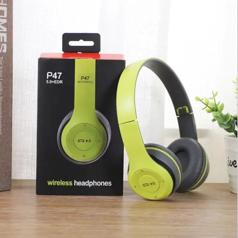 P47 Bluetooth Wireless Headphones – Foldable HiFi Stereo Bass Earphones with Mic & USB Adapter for iPhone, Gaming & Kids