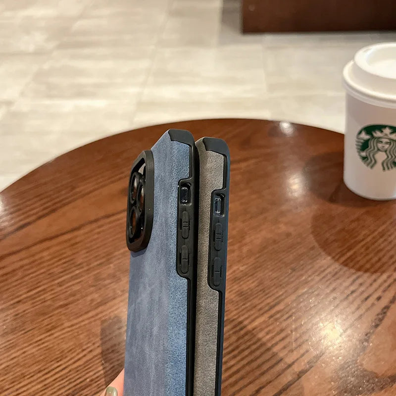 Matte Leather Silicone Phone Case for iPhone 11–17 Series – Shockproof Protective Cover with Lens Protection