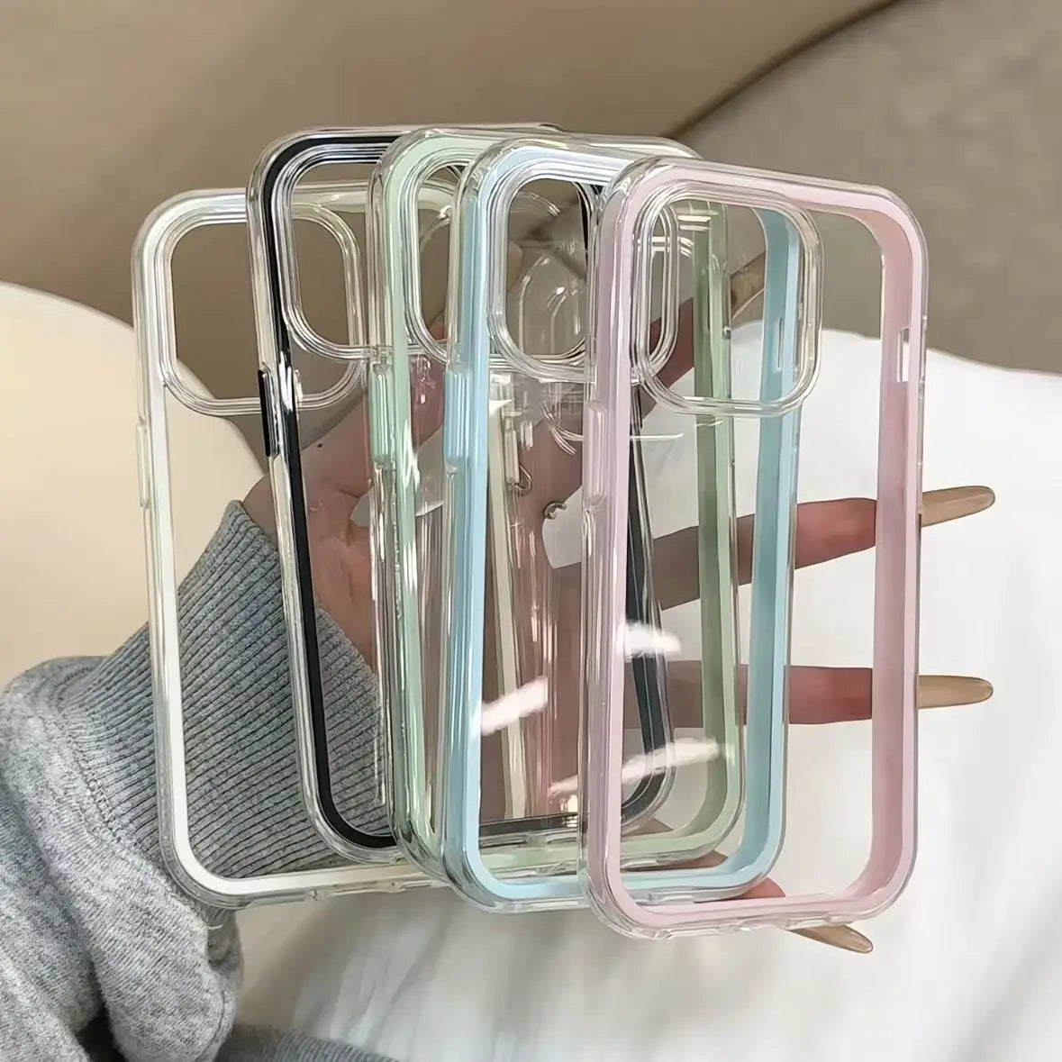 Candy Color Frame Clear Phone Case for iPhone 11–17 Series – Shockproof Acrylic Bumper Protective Cover