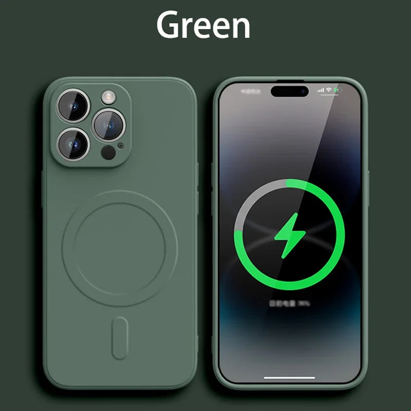 Liquid Silicone Magnetic Case for iPhone 11–16 Series – MagSafe Compatible Wireless Charging Shockproof Soft Protective Cover