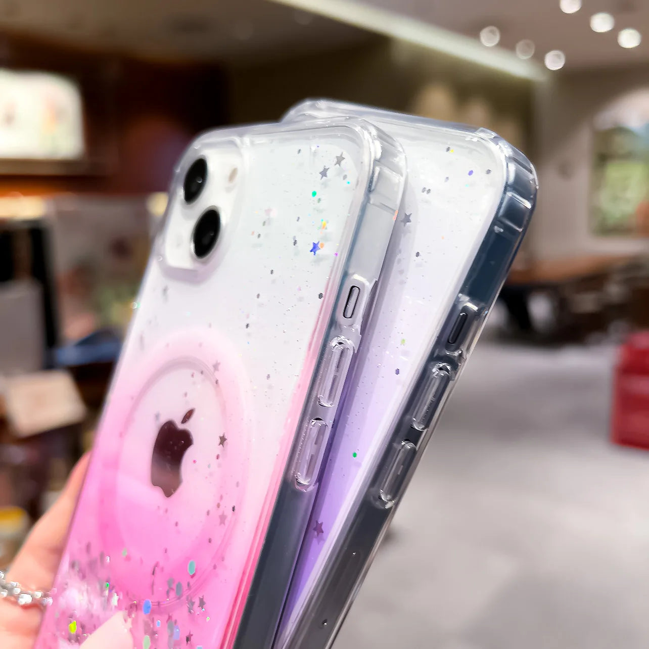 Gradient Glitter Sequins Magnetic Phone Case for iPhone 7–17 Series, MagSafe Compatible Protective Cover